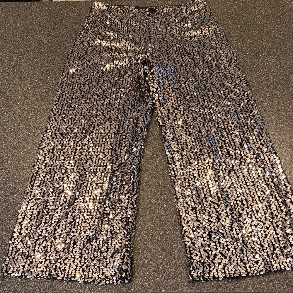 Maeve Black and Silver Sequined Colette Party Trousers - size 27